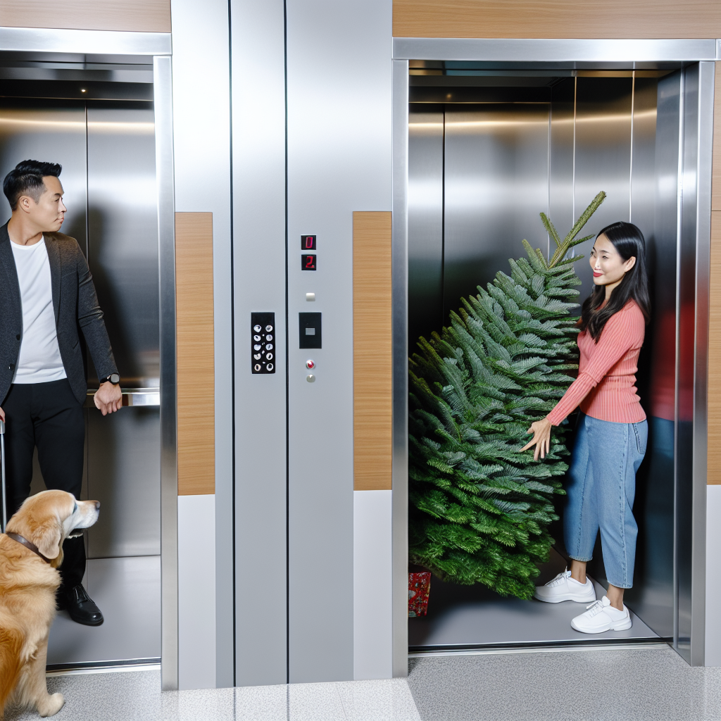 Transport choinki windą – etykieta i praktyka